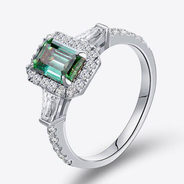Green Moissanite Sterling Silver Ring
