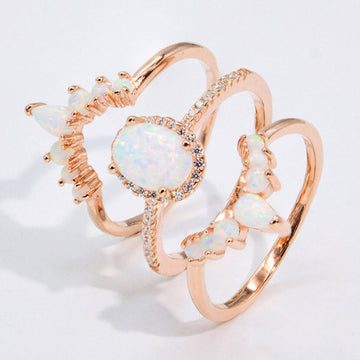 Opal and Zircon Three-Piece Ring Set