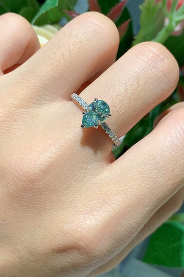 Teardrop Teal Moissanite Ring