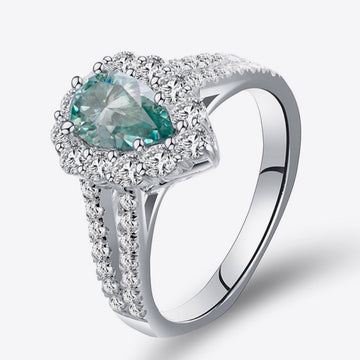 Teal Teardrop Moissanite Ring