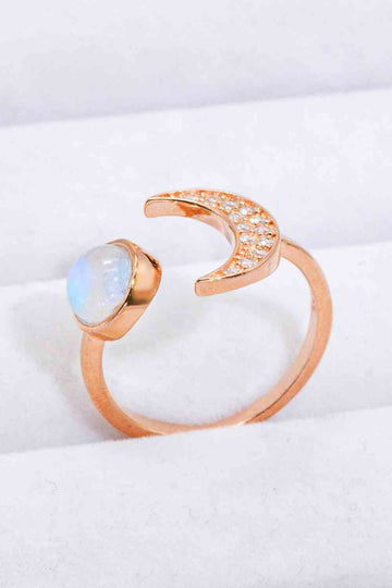 Natural Moonstone and Zircon Sun & Moon Open Ring