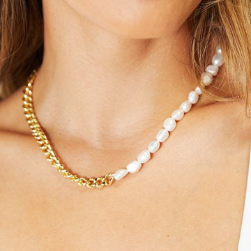 Half Chain Half Pearl Necklace