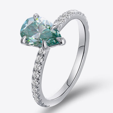 Teardrop Teal Moissanite Ring