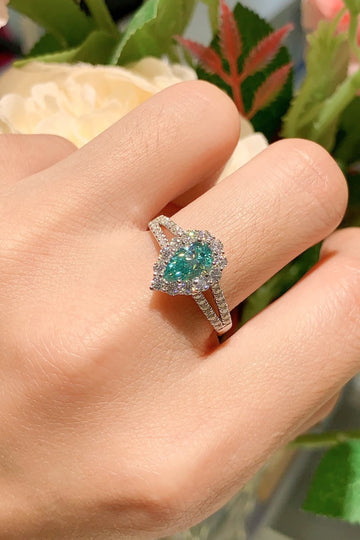 Teal Teardrop Moissanite Ring